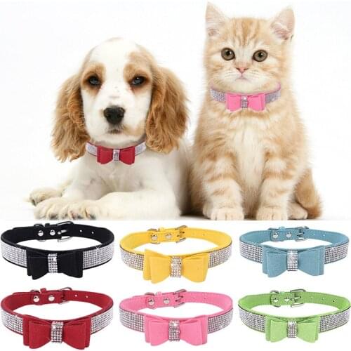 1PC Bling Puppy Popular Hot Sale Dog Collar Pet Collar Pet Supplies Adjustable Bowknot Rhinestone Crystal Cat Collars
