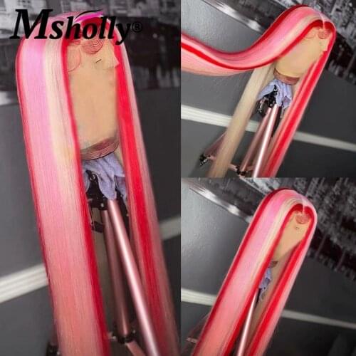 Pre Plucked Rainbow Wig 180 Density Transparent Straight Lace Front Wig Glueless Brazilian Remy Human Hair Wigs For Women 8-26