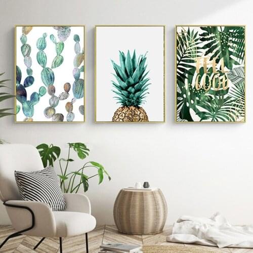 European Style Simple Living Room Decoration Canvas Painting Green Plants Pineapple Verdant Hanging Painting Fabric Art Wall