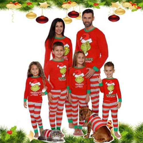 Cartoon Print Christmas Family Matching Pyjamas Sets Xmas Home Wear Pajamas Set New Year Costumes Adult Kids Nightwear Sleepwear