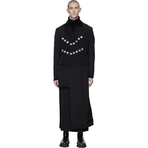 S~7XL!!! Customizable New Mens fashion Stage show Medium and long section loose multi-button irregularity after the coat