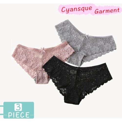 3 Pice Sexy Lace Underwear Women Fashion Cozy Lingerie Tempting Pretty Panties Briefs High Quality Cotton Low Waist Cute Panties