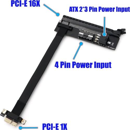 High Quality PCI-e PCI Express 1X to 16X Extension cable with 4Pin and ATX 6Pin Power Input Connector