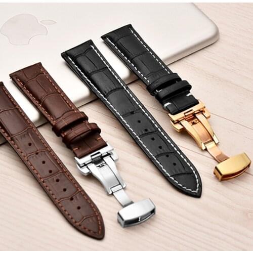 Italy cowhide Genuine Leather Strap Stainless steel butterfly clasp waterproof 12mm to 24mm Watch strap for men and women Watch