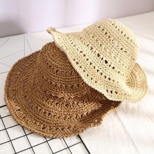 New Versatile Folding Straw Summer Excursion Large Brim Sunshade Korean Style Hollow Out Beach Holiday Leisure Woman Sun Hat