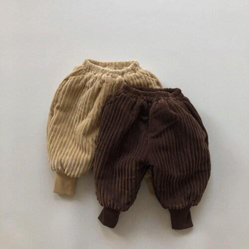 Winter Childrens Pants Korean Style New Boys Plus Velvet Warm Pants Kids Solid Casual Thicken Corduroy Trousers for Boy 2-6 Y