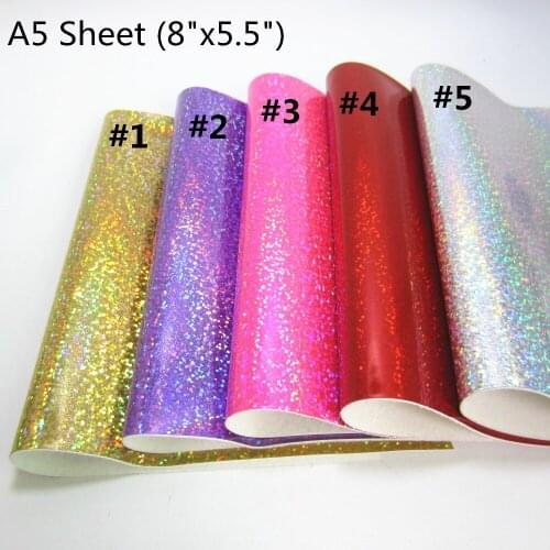 A5 sheet 8"X5.5"(15X21cm) Iridescent holographic faux leather fabric PU leather for bags wedding decoration 1piece F0305