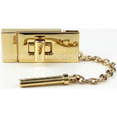 1pcs Metal Rectangle Twist turn Lock Bag lock handbag luggage lock with chain Leather Craft Clasps hardware