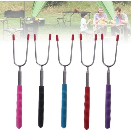 1Pc Telescoping BBQ Fork Roasting Sticks Marshmallow Hot Dog Smore Skewers Stainless Steel barbecue tool