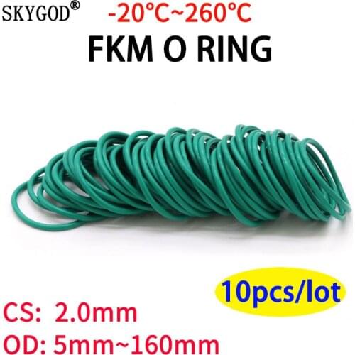 10pcs CS 2mm OD 29~52mm Green FKM Fluorine Rubber O Ring Sealing Gasket Insulation Oil High Temperature Resistance Green