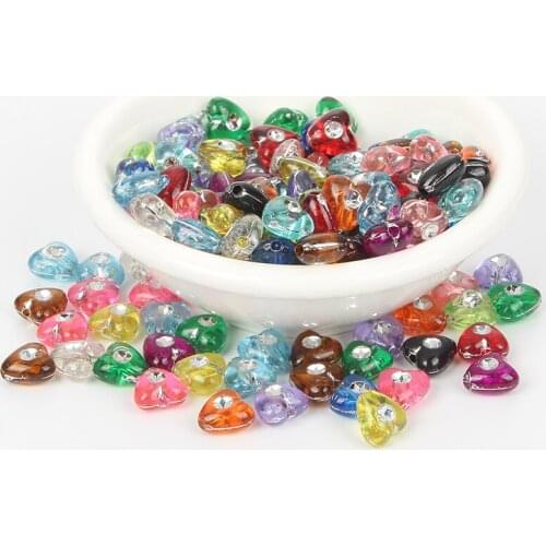 100Pcs Clear Heart Rhinestone Acrylic Beads For Jewellery Marking Loose Spacer Beads Bracelet Necklace Charm Jewelry Finding