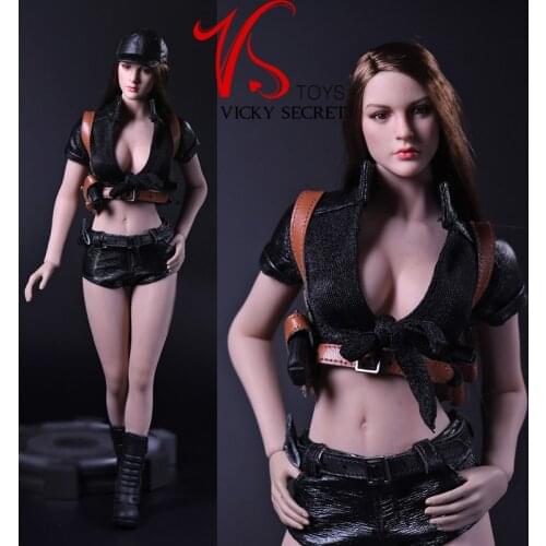 17NSS-A/B 1/6 Scale Sexy Female Battle Killer Clothes Suit Black Top Leather Shorts Set For 12'' Largest Action Figure Body
