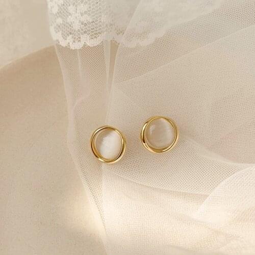 2020 fashion sweet shiny Rhinestone senior Women Earrings small contracted geometric circular Hollow metal Stud Earrings New