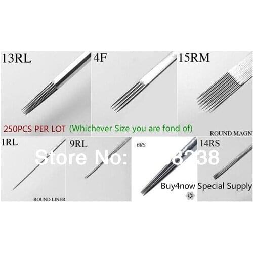 250PCS High Quality Tattoo Needles 13RL 4F 15RM 1RL 9RL 6RS 14RS MIXED ASSORTED Tattoo Needles
