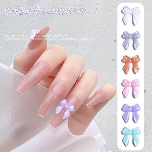 30/100Pcs Pretty Jelly Resin 11X11mm Bow knot Shape Nail Rhinestones 3D For Nail Art Decorations Manicure Accessories DIY Tools