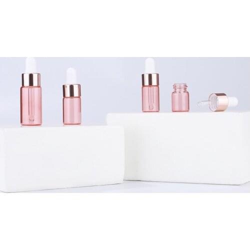 300pcs 1ml/2ml/3ml/5ml Glass Dropper Bottles Pink Essential Oil Bottles With Glass Pipettes Rose Pink Cover Glass Bottles