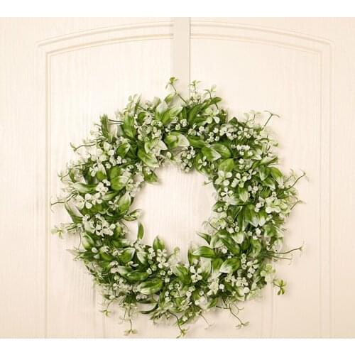 43cm Simulation White Leaf Gypsophila Plant Greenery Wreath Floral Garland Summer Front Door Home Decorations