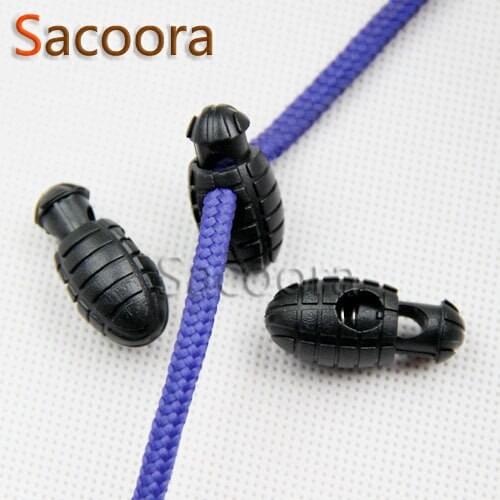 50pcs/pack Plastic Black Grenade Style Cord Lock Stopper For Paracord/Shoe Lace Hole Size 5mm Free Shipping #C0009-B1