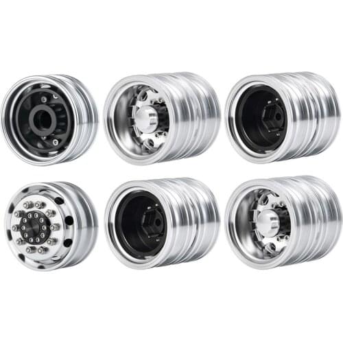 6Pcs Metal Front & Rear Wheel Hub Wheel Rim 10 Spoke for 1/14 Tamiya Trailer Tractor Truck RC Crawler Car Upgrade Parts