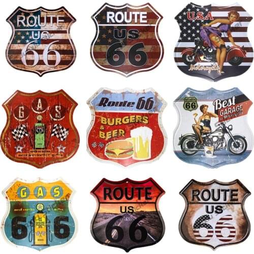 Hot Retro Route 66 Road Badge Brand Car Sticker Decor for Bumper Camper Yacht Off-road Laptop Waterproof Exterior PVC13x13cm