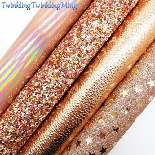 ROSE GOLD Glitter Fabirc, Faux Leather Fabric,Iridescent Synthetic Leather Fabric Sheets For Bow A4 21x29CM Twinkling Ming XM578