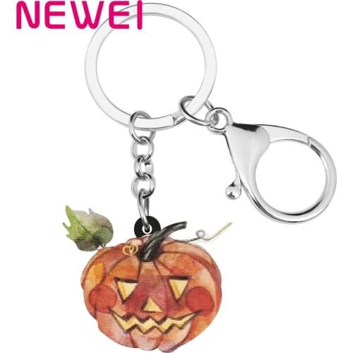 Newei Acrylic Halloween Brown Pumpkin Head Keychains Keyring Printing Key Chain Jewelry For Women Kid Girls Funny Car Decoration