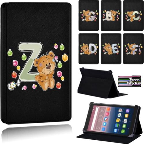 Bear Letter Print Tablet Case for Alcatel OneTouch PIXI 3 7.0/PIXI 3 8.0/Pixi 3 10/Pixi 4 7 - PU Leather Stand Cover Case + Pen
