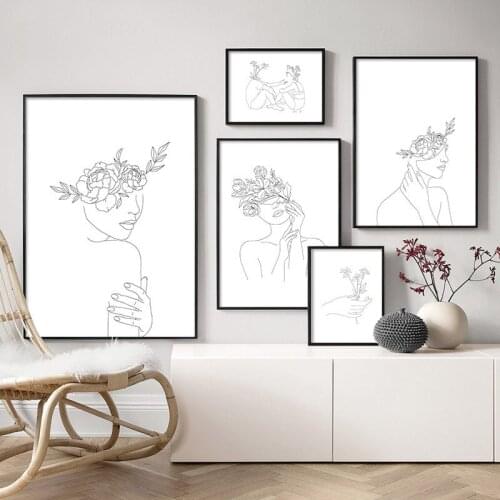 Simple Lines Black And White Abstract Woman Canvas Painting Wall Art Decorative Picture For Living Room Decoration Home Decor