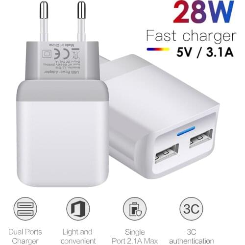 QC3.0 Dual USB 3.1A Quick Charging LED Indicator Travel Charger Power Adapter