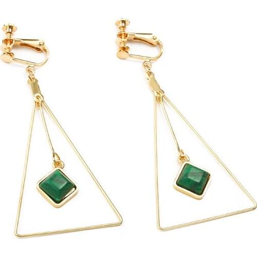 Statement Ear Earrings For Women Hollow Triangle Big Tassel Drop Earring Long Bar Colorful Stone Eardrop Clip Fashion Jewelry