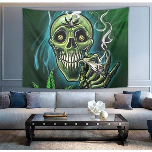 Weed Leaf Sugar Skull Tapestry Indian Hippy Bohemian Mandala Home Decorations Art for Bedroom Living Room Dorm