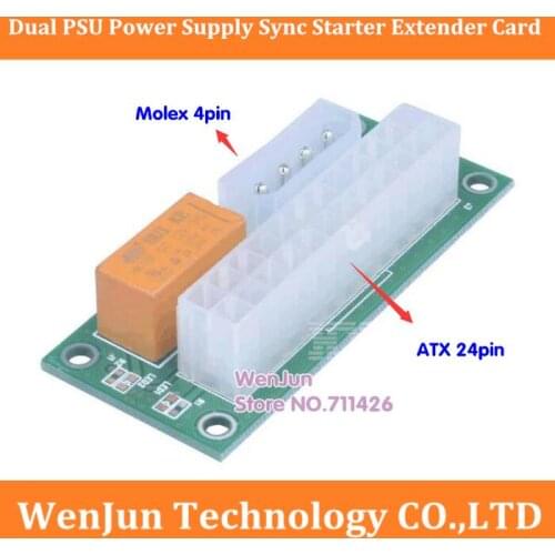 Hot Sale 50PCS Dual PSU Power Supply Sync Starter Extender Cable ATX 24Pin to Molex 4Pin Card For BTC Miner Machine