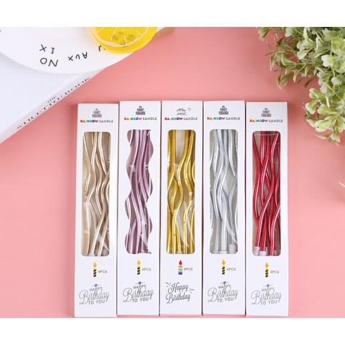 6Pcs/lot Creative Threaded Candle Curved Spiral Cake Candle Long Multicolor Colored Curving Cake Safe Flames Kids Birthday