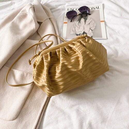 Fashion PU Leather Pleated Shoulder Crossbody Bag Casual Women Cloud Solid Color Clutch Travel Snap Handbags Totes