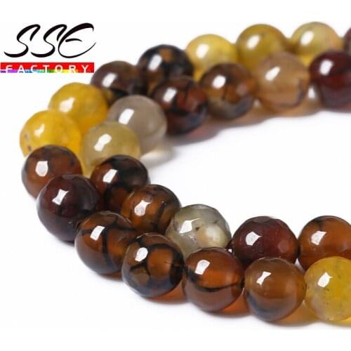 Wholesale Natural Brown Dragon Agates Fceted Natural Stone Beads 6 8 10 12 MM 15"Strand DIY Bracelet Necklace For Jewelry Making