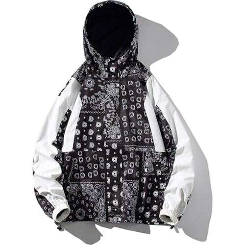 Autumn Bomber Jacket Men Cashew Printed Hooded Coat Fashion Causal Street Loose Outerwear Windbreaker Clothing Male Plus Size