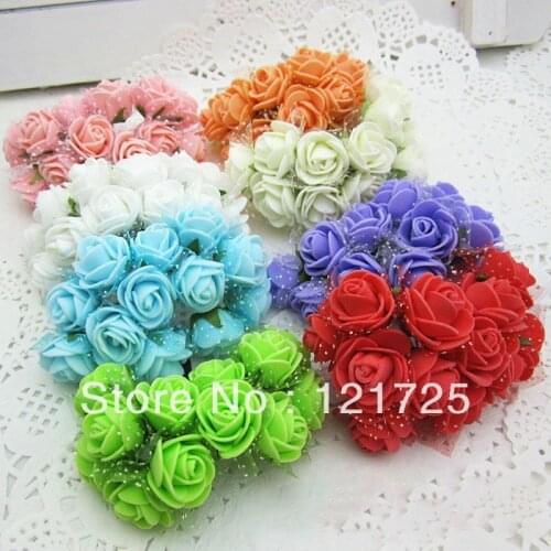 PE Flowers Snow Mesh Wrapping Handmade Small Rose Artificial Flowers Home Deco Iron Stem/8 Colours Mixed/96pcs/Lot Free Shipping