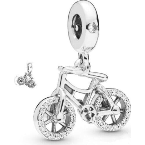Genuine 925 Sterling Silver Bead Charm Brilliant Bicycle Dangle Pendant Beads Fit Women Pan Bracelet & Necklace Jewelry