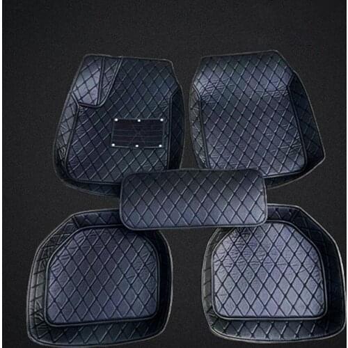 Full Black Pu Leather All Weather Carpet Vehicle Floor Mats 4PCS Front + Rear