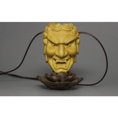 QH003 - 6*3*4.5 CM Stunning Hand Carved Boxwood carving Netsuke : Fudo Mask