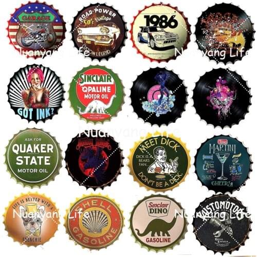 Retro Metal Siding Bar Gas Oil Cocktail Metal Tin Sign Garage Bar Hanging Crafts Professional Beer Bottle Cap Logo Customization