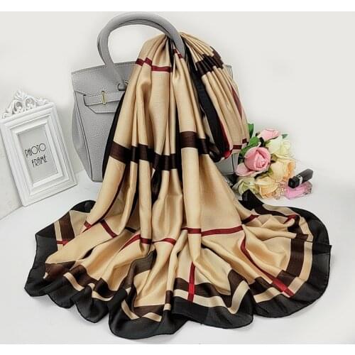 Silk Scarf Women Spring And Autumn Fashion Striped Shawl Female European And American Long Warm Sunscreen Scarves South Korea
