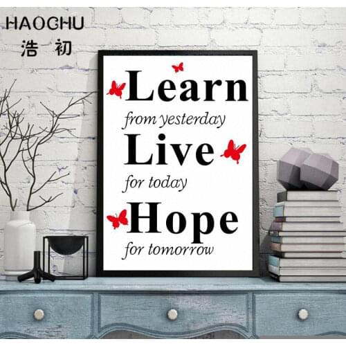 HAOCHU Modern Abstract Insiprational Quotes Learn Live Hope Art Print Wall Pictures Oil Poster Canvas Painting Hotel Home Decor