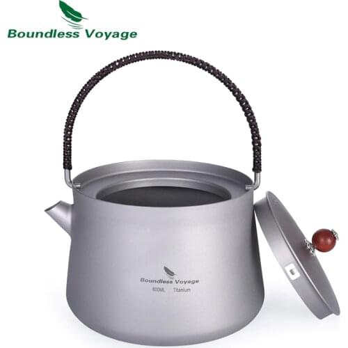 Boundless Voyage Outdoor Camping Titanium Kettle with Filter Anti-scalding Handle Lid for Water Coffee Tea 800ml