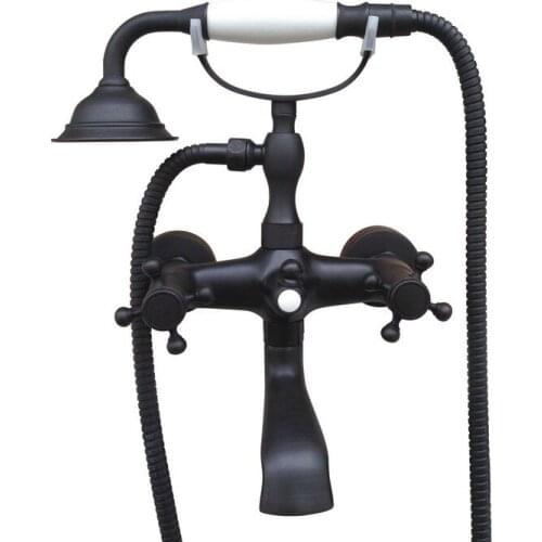 Bathroom Black Oil Rubbed Bronze Wall Mounted Clawfoot Tub Filler Faucet Handshower Two Cross Handles atf605