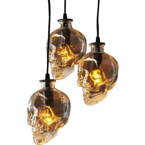 Vintage Pendant Lamps Personality Glass Skull Pendant Lights Use For Bedroom Living Room kitchen Restaurant E14 LED Light