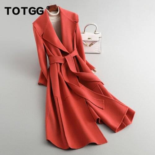 Off season fashion loose tie over the knee red high-end temperament double-sided cashmere coat womens medium and long wool coat