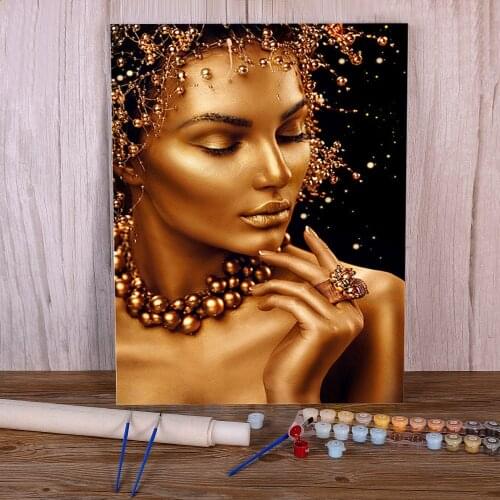 Black And Gold Woman Paint By Numbers Complete Kit Oil Paints 50*70 Boards By Numbers Handmade For Kids For Handiwork