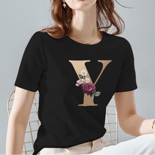 Women Print T-shirts Black All-match Personalized Letter Pattern Series Tee Classic O-neck Female Short Sleeve Tee,Drop Shipping