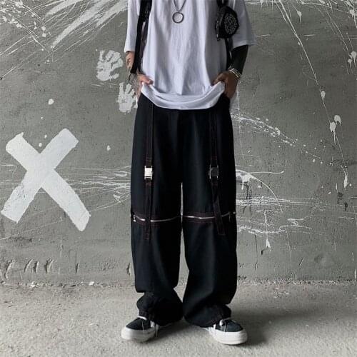 QWEEK Gothic Punk Black Cargo Pants Women Mall Goth Streetwear Wide Leg Trousers For Female Harajuku White Techwear Emo Joggers